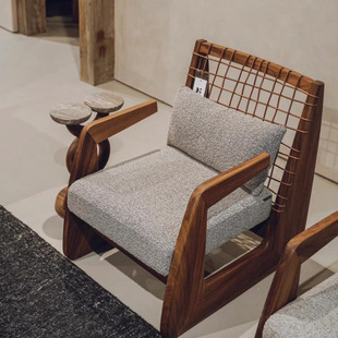 Wabi-Sabi Leisure Chair Wabi-Sabi Style Rope Woven Mid-Century Style Home Single Sofa Chair Dining Chair Designer Solid Wood Material