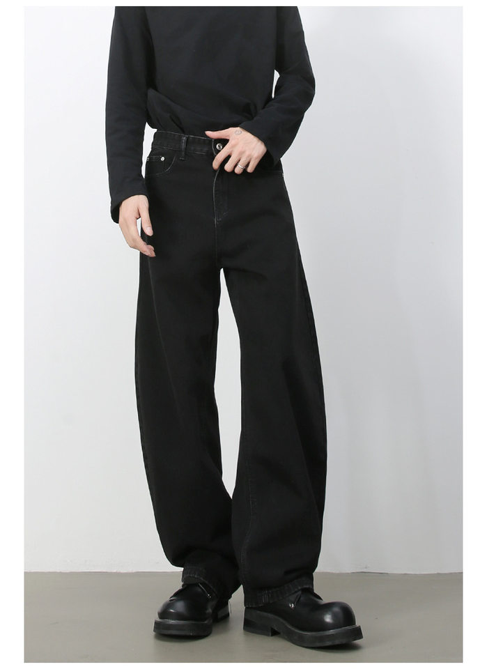 Quần jean nam ống rộng dáng suông cạp vừa phong cách đường phố — Denim đen, Làm cũ, Màu trắng, Màu xanh lam chi tiết 22