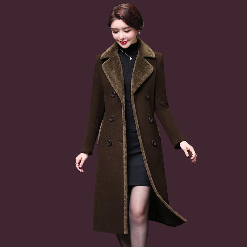 Woolen coat for women Korean style mom New elegant socialite imitation woolen coat mid-length thickened coat autumn and winter