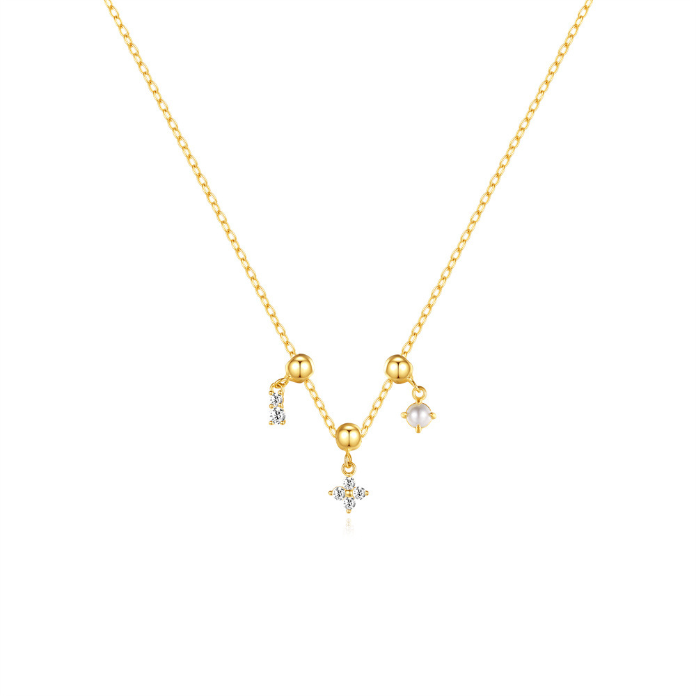 Plating Design 925 Sterling Silver Zircon Cable Chain Plating Geometric Multi Charms Necklace