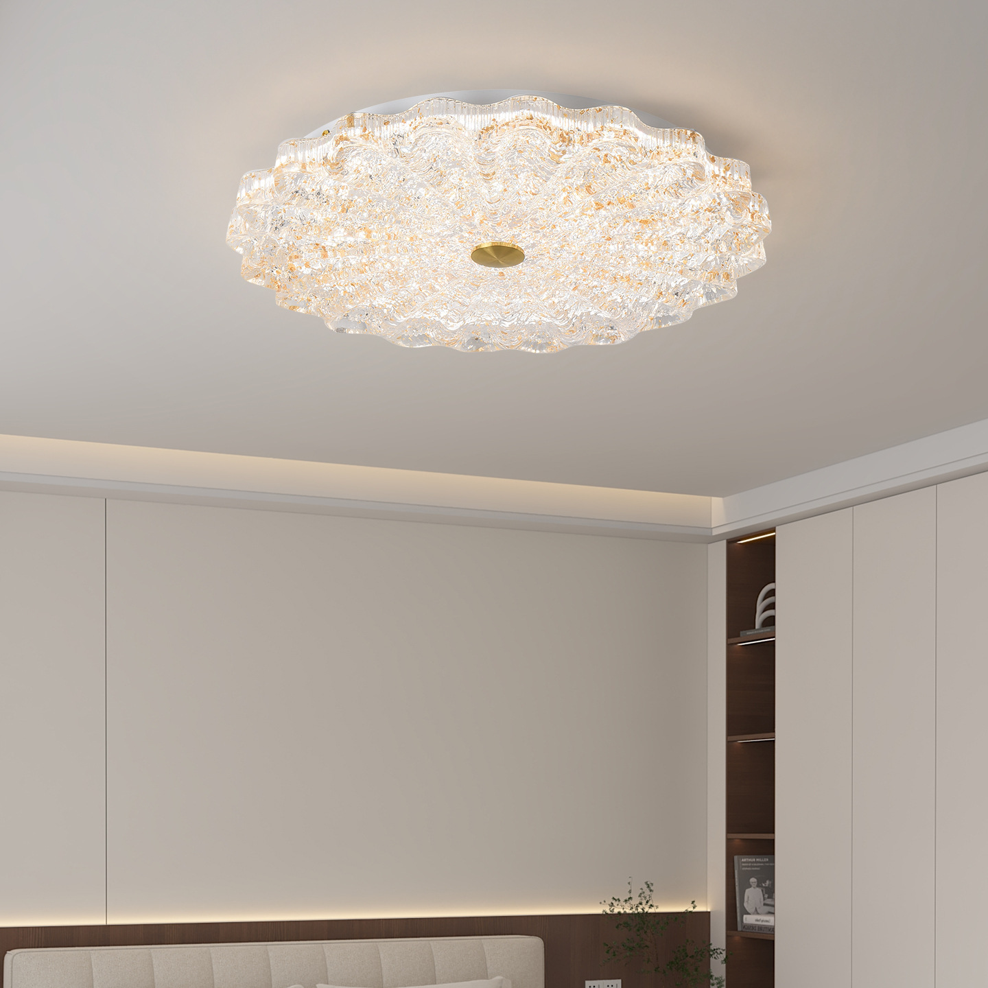 Luz de techo del dormitorio de estilo antiguo de alta sensación de resina retro color de nuez super brillante protección de ojos de la habitación de la lámpara principal 413L
