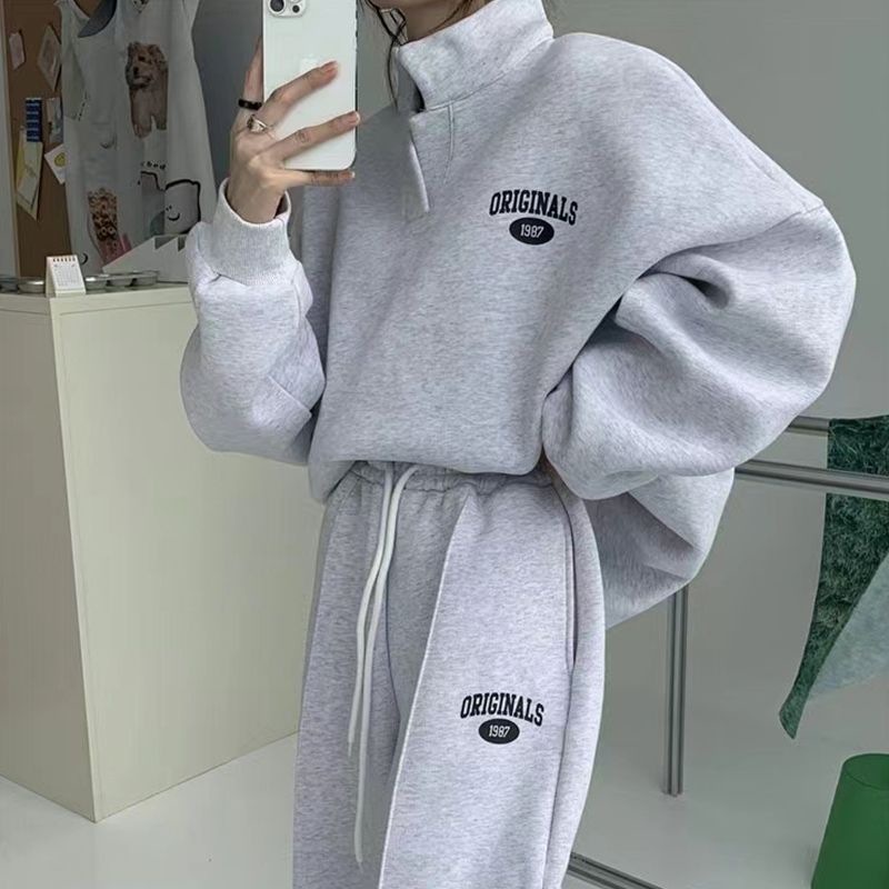 卫衣卫裤套装女2025年秋冬新款加绒炸街时尚休闲跑步运动服两件套|undefined