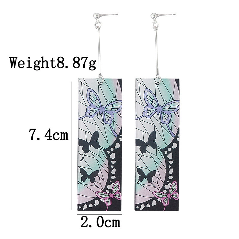 Earrings (Carbon Ji Lang) Anime Rectangle Dangle, Butterfly/Ninja Pattern, Lightweight, Multi-fit