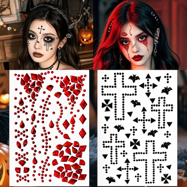 Halloween Face Stickers Scar Makeup Cross Ruby ​​Stickers Bloodthirsty Makeup Stage Eye Accessories Diamond Belt Back