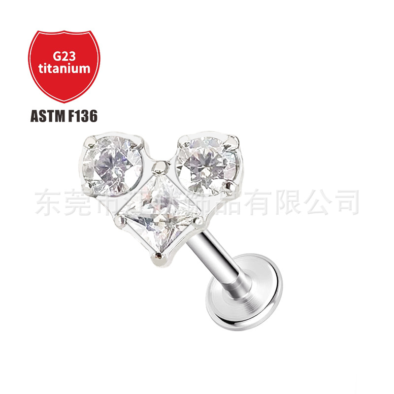 F136 Titanium Heart Shape Stud Earring with 5A Zircon for Cartilage Piercing - G23 Titanium Alloy Body Jewelry detail image 5