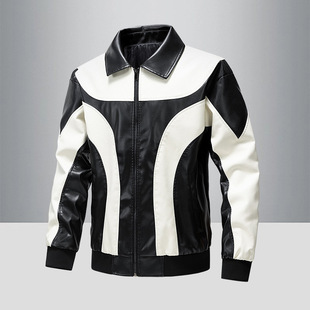 906 cross-border foreign trade men's leather clothing stitching color jacket motorcycle clothing racing clothing men's jacket pu outer cover machine