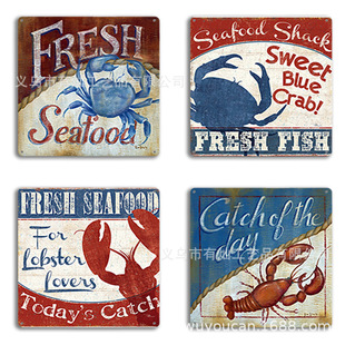 Foreign trade custom prawn lobster crab seafood tin painting Creative Shop restaurant restaurant decoration aluminum hanging painting