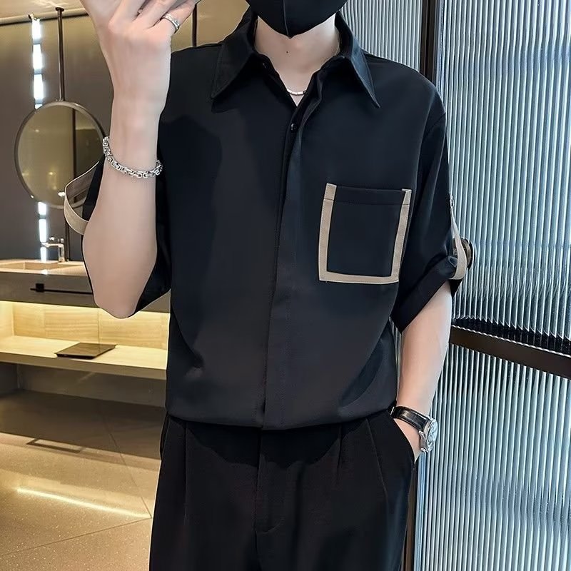 2025 Retro Shirt Men's Summer Clothing Hong Kong Style Student Loose Niche Design New Men's Tops for Outer Wear