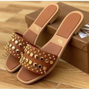 2024 pop red ZAR new crystal particles Liu Ding ladies slippers European and American ladies sandals sandals