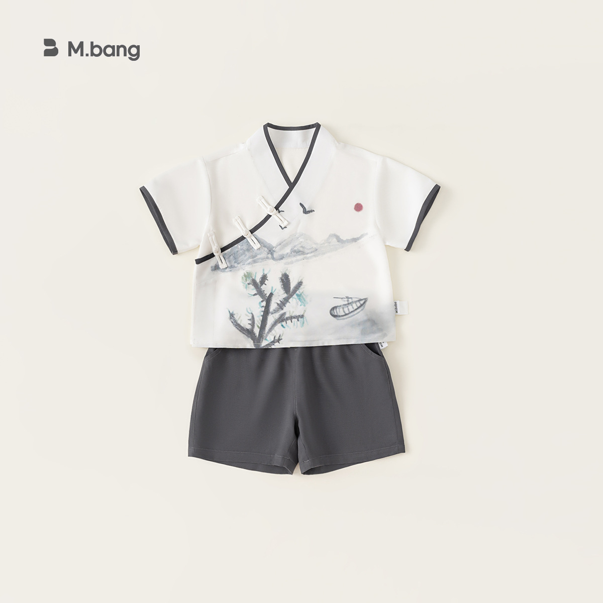 Bangchoan ropa infantil para niños, traje de verano, chaqueta de estilo nacional, pantalones cortos de mangas cortas, ropa infantil de dos piezas