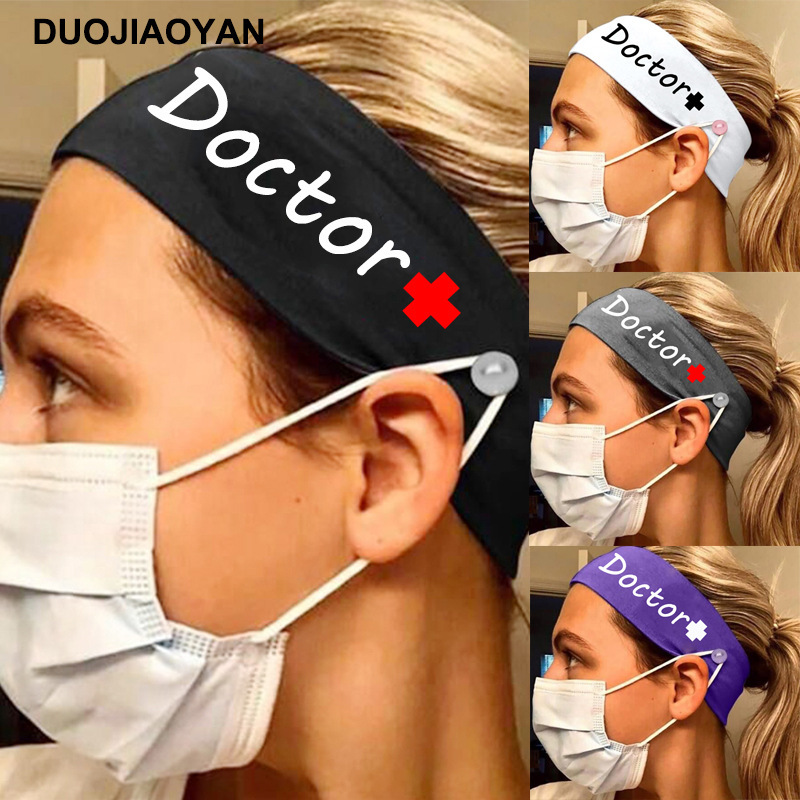 Amazon Creative New Elastic Milk Silk Nurse Doctor Letter Hair Belt Ladies Botón deportivo para mujer