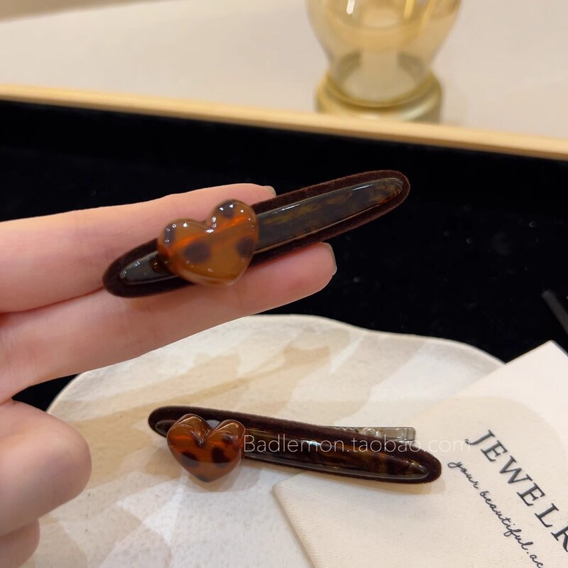 秋冬新款复古豹纹爱心发夹刘海侧边夹一字夹鸭嘴夹发卡女夹子头饰|undefined