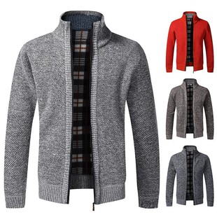 Fall/Winter 2024 New Fleece-lined Thickened Large Size Men's Sweater Stand Collar Cardigan Sweater Slim-fit Jacket for Men