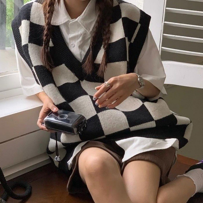 Men's Plaid Sweater V-Neck Knitted Vest