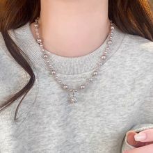 曼塔玫瑰色方糖珍珠项链2025新款爆款卫衣链轻奢高级感小众颈链女