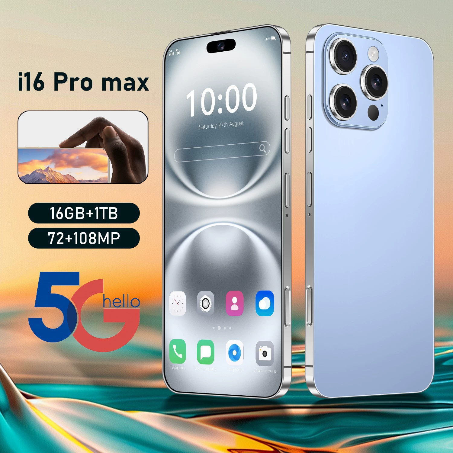 Мобильный телефон Pro, умные часы, Intel Core i16, 16 Pro Max, 3 дюйма, 4G, Android, 3 ГБ, 64 ГБ
