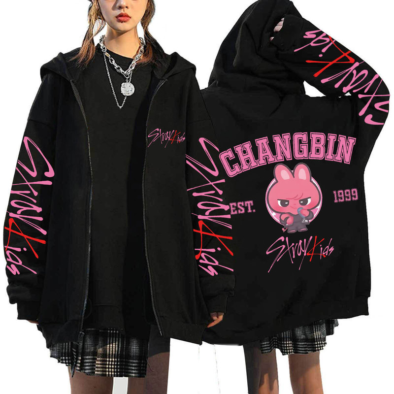 Q Version Stray Kids Dominate Peripheral Harajuku Printed Sweatshirt Hooded Loose Zipper Sweatshirt Wholesale