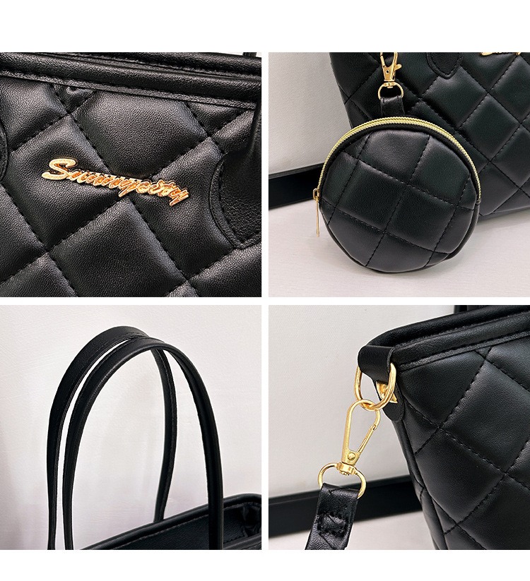 Women's Gender Women's Medium Pu Leather Argyle Streetwear Sewing Thread Bucket Zipper Tote Bag