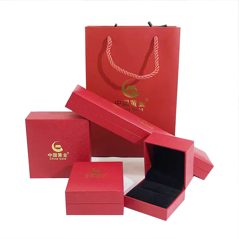 Chinese Gold Diagonal Pattern Jewelry Box Red Jewelry Packaging Box Ring Pendant Bracelet Packaging Box Wholesale