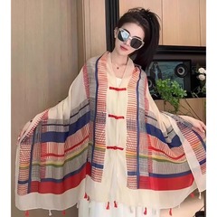民族风披肩外搭女2025新款秋冬薄款棉麻盘扣沙漠旅游沙滩披风丝巾