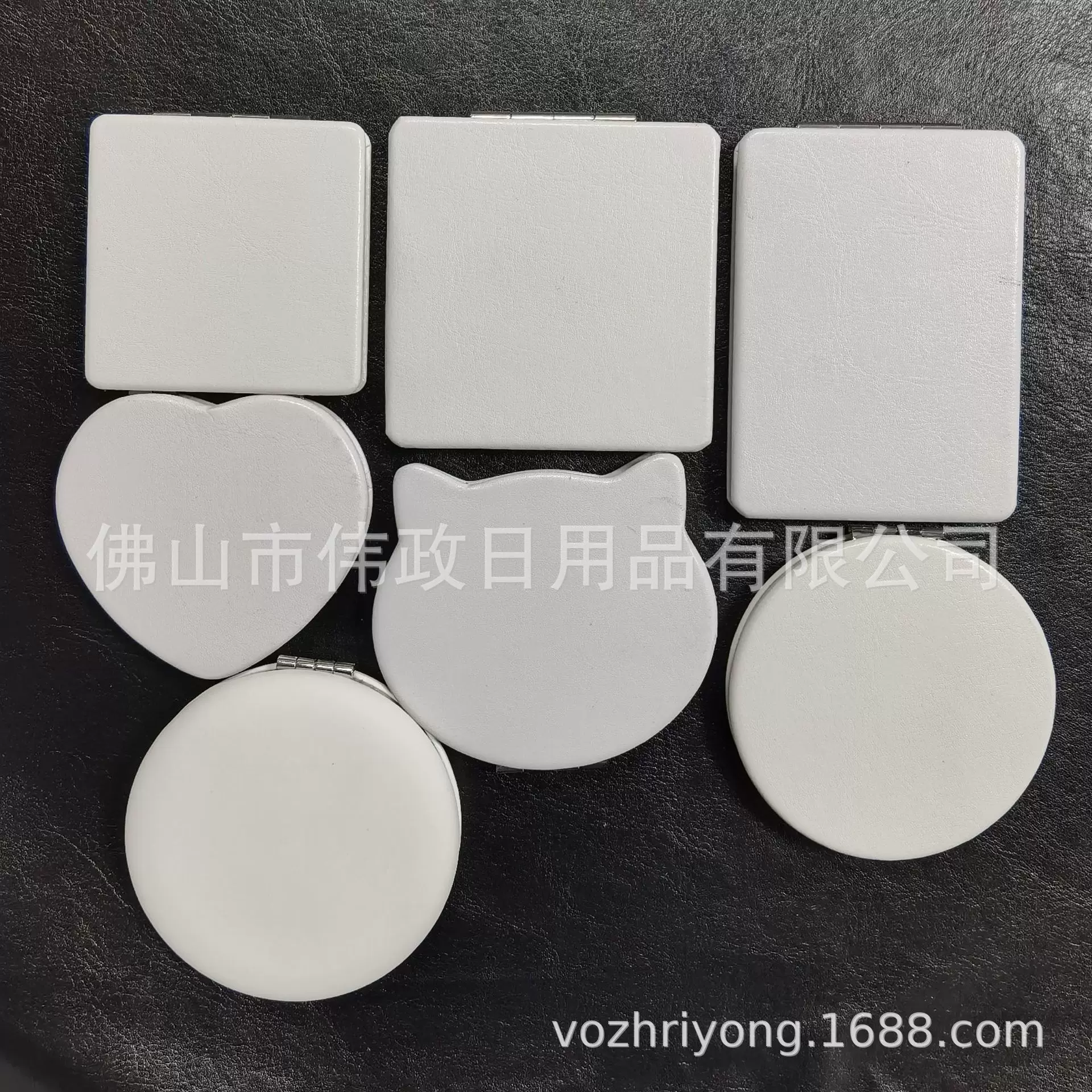 DIY白皮PU化妆镜 双面镜折叠档口摆摊礼品紧凑口袋迷你小镜子