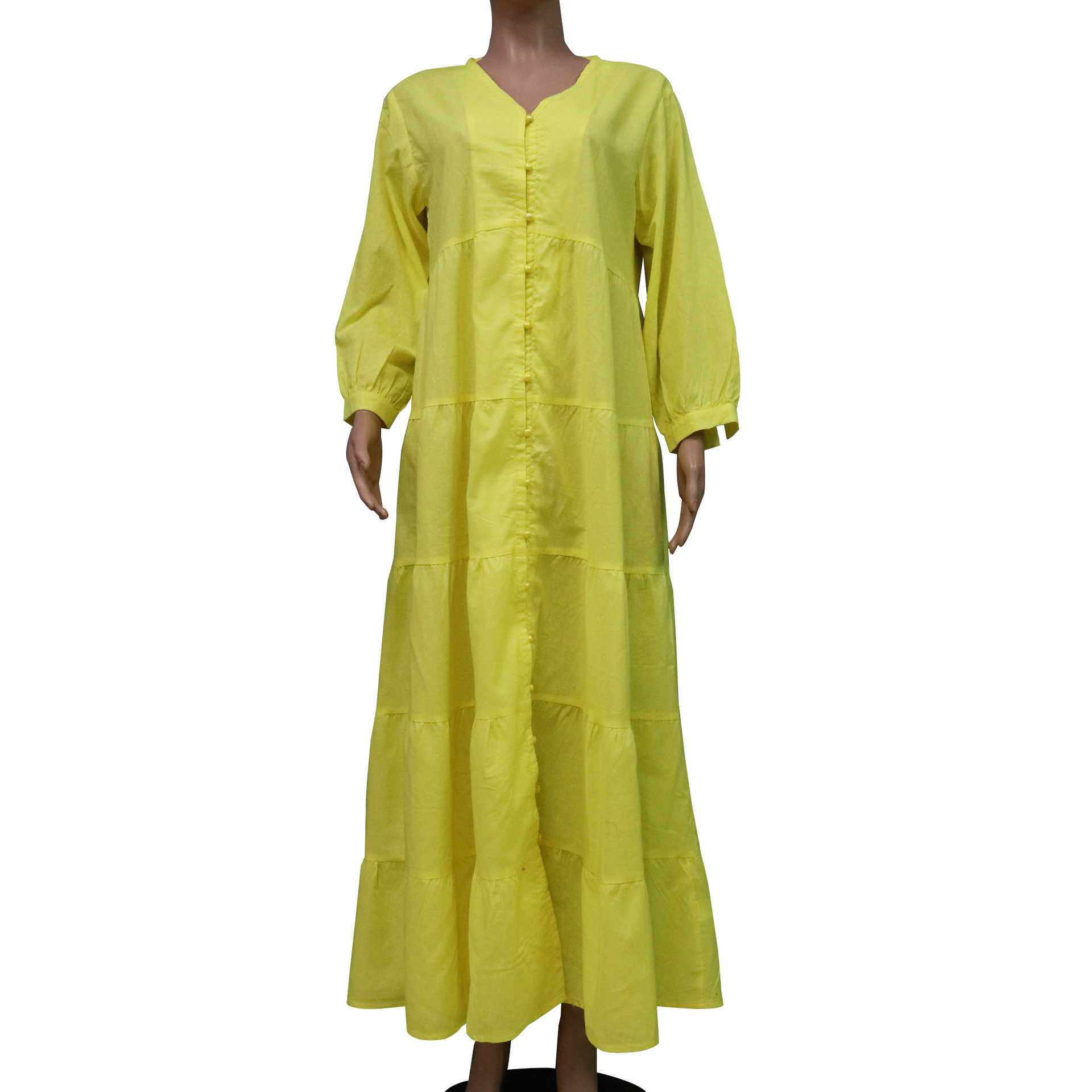 Böhmisches V-ausschnitt Langarm Kleid Aus Baumwolle Und Leinen_voghion.com