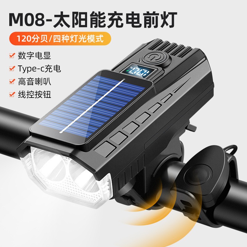 Faro Solar para Bicicleta Recargable USB para Ciclismo Nocturno