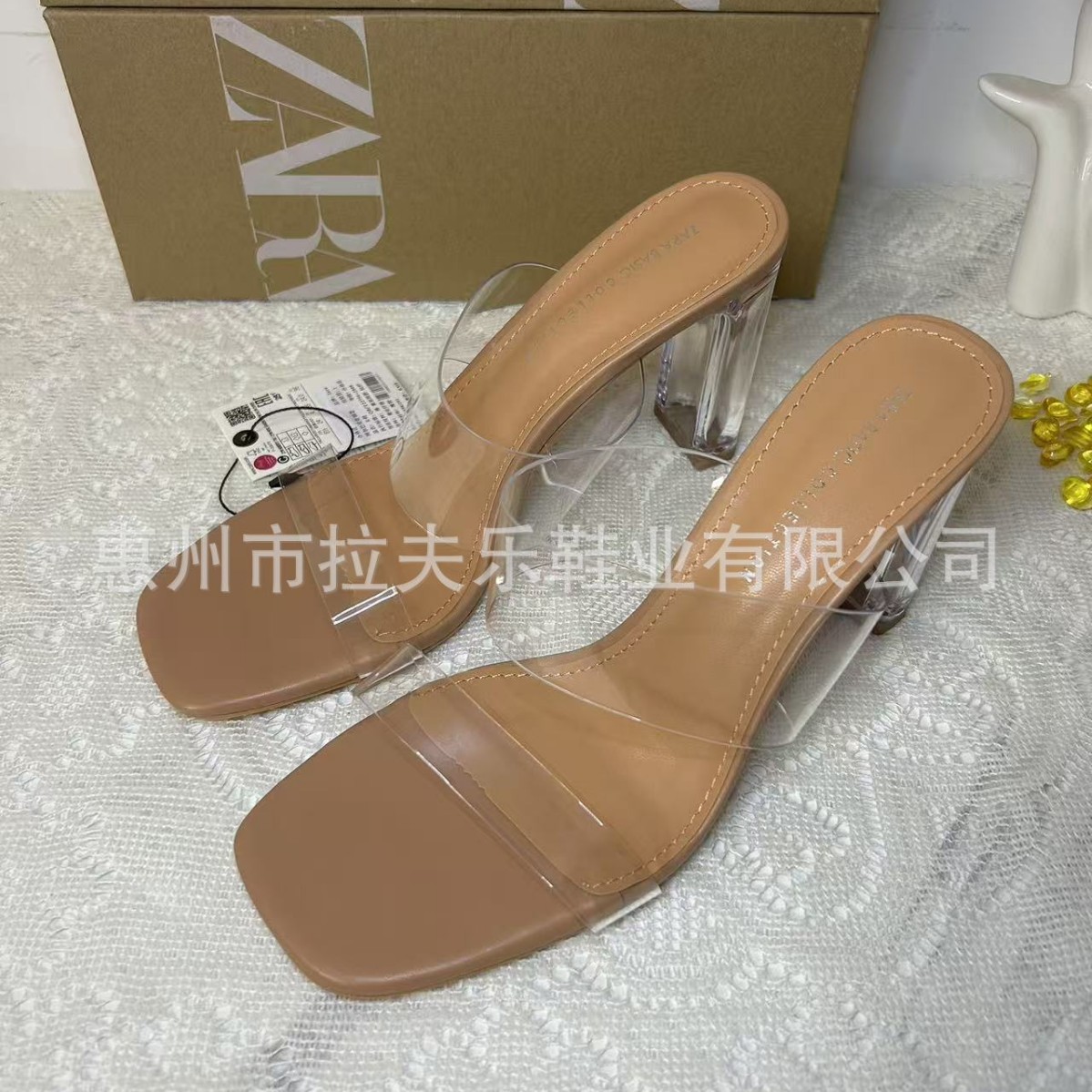 Za New Women's Shoes Spanish Export Internet Celebrity Sandals Transparent One-Line Crystal Heel High-Heeled Sandals for Women Pvc