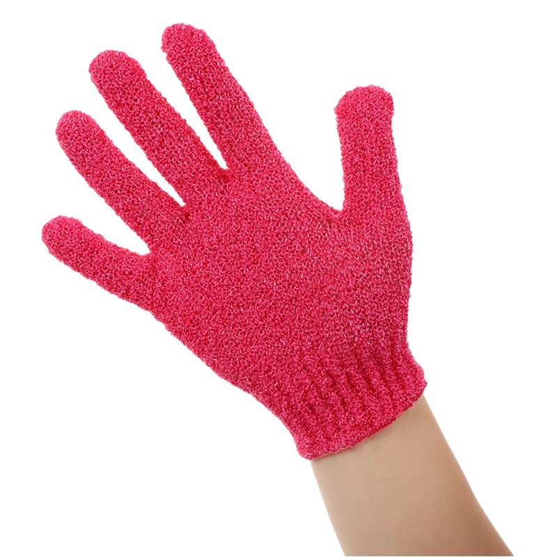 Guantes de nylon de cinco dedos de color sólido exfoliante de baño exfoliante guantes de baño red de espuma doméstica suministros de baño toalla de baño
