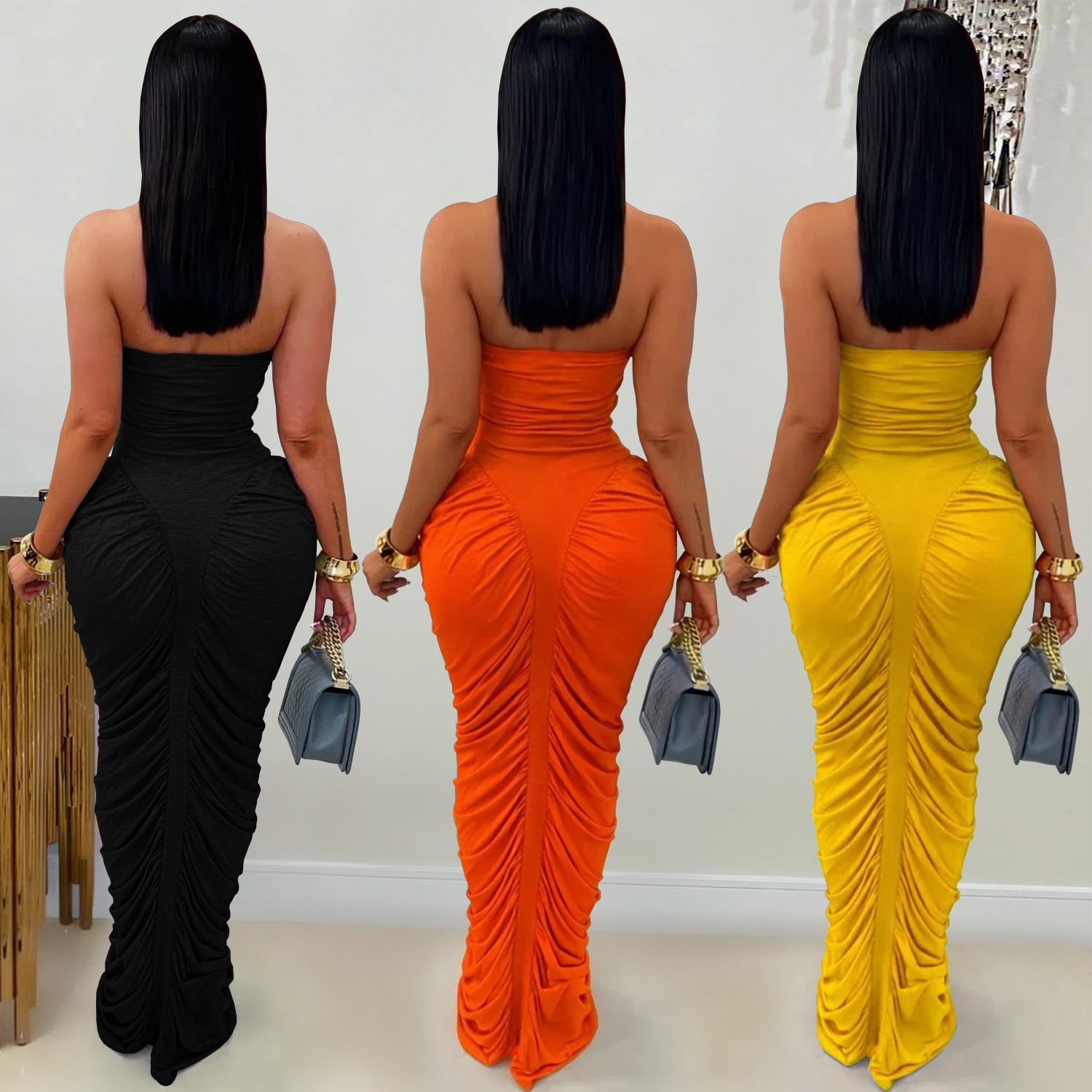 C7669 Aliexpress transfronterizo amazon ropa de moda europea y americana de mujer sexy con un pecho de color sólido con un vestido de broche image 3