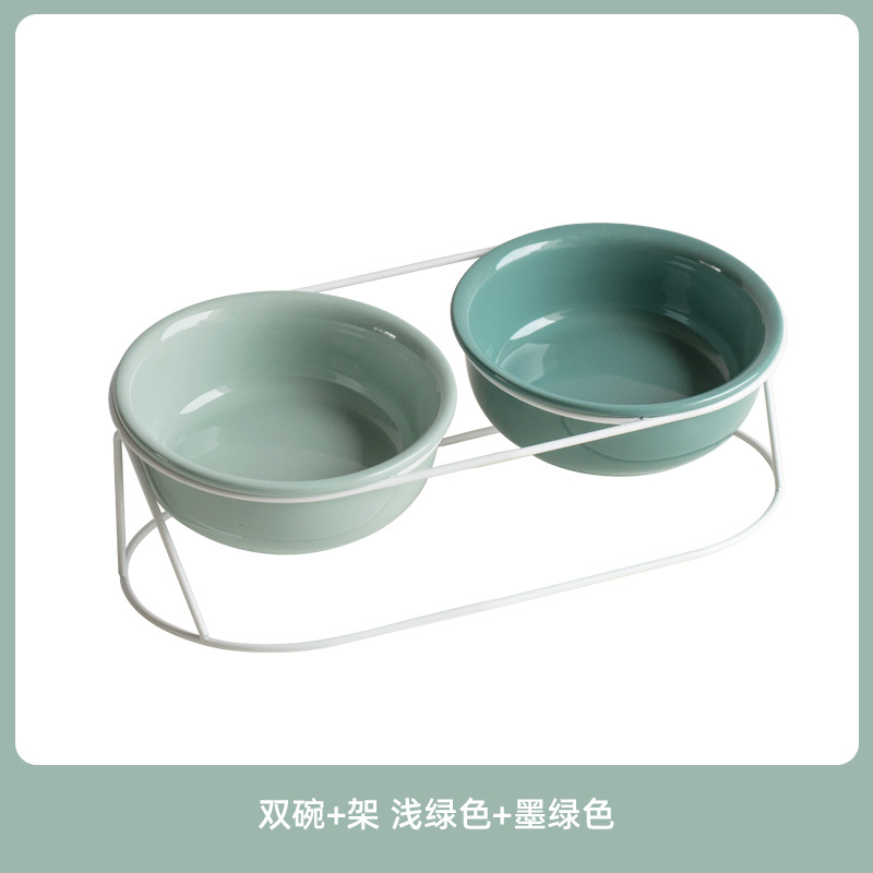 Cerámica oblíqua para mascotas doble tazón para proteger la columna vertebral cervical tazón para gatos tazón para gatos pies altos anti-derrumbe tazón de agua de gran capacidad tazón de grano