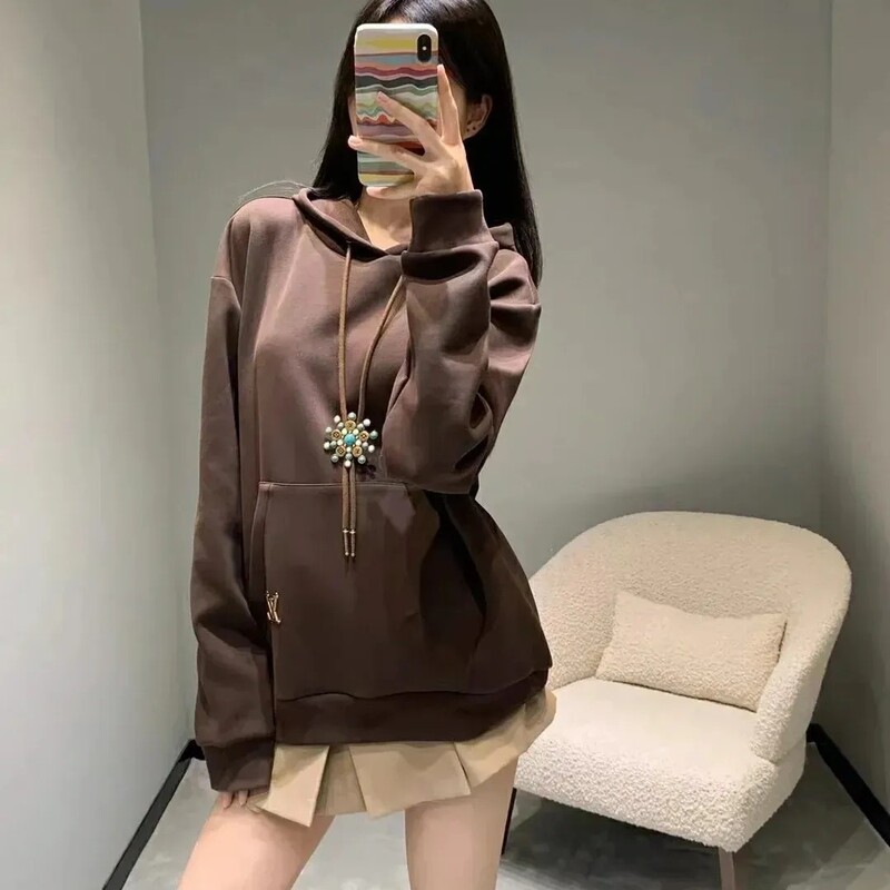 High Version Correct Version 2024Fw New Turquoise Sunflower Decoration Couple Casual Hooded Sweatshirt Lowe Donkey