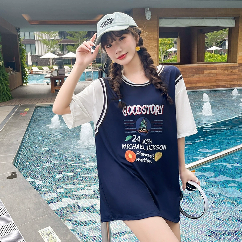 2025 Новый разделенный спортивный купальник для женщин, комплект из трех предметов для студенток, консервативное прикрытие живота, блузка для похудения с горячими источниками