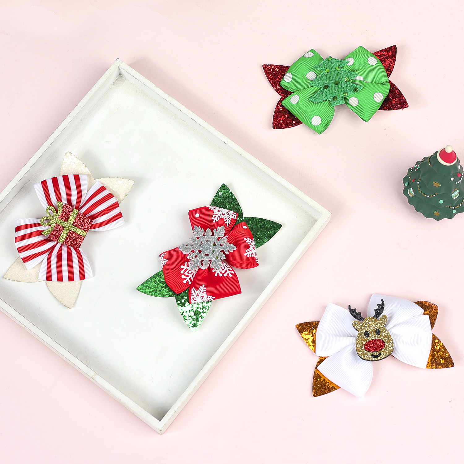 Hair Clip Hair Accessories Type Christmas Cute Christmas Tree Snowflake Elk Ribbon Festival Party Supplies Party Accessories Any Match Assortment Pack
