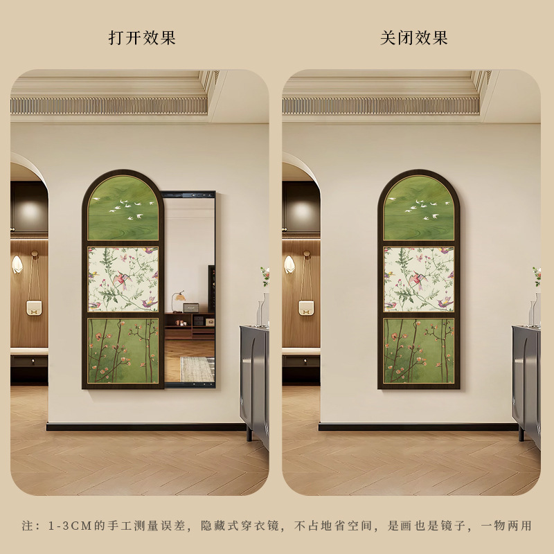 Shishi Ruyi 中世スタイルの装飾画ミラーは開閉可能、引き込み式隠し全身ミラー、目に見えないドレッシングミラー、壁掛け|undefined