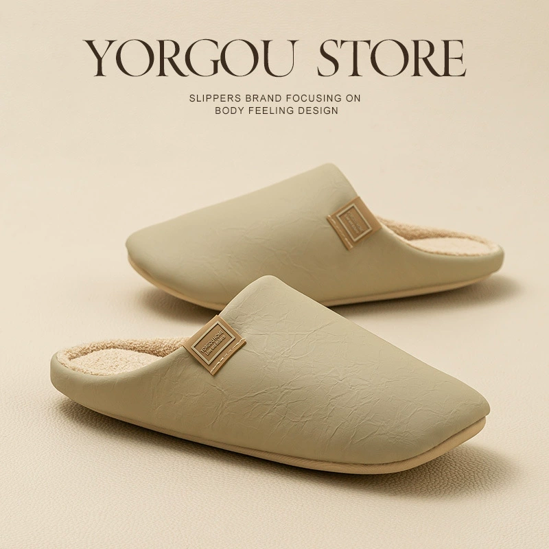 Yuangang водонепроницаемые хлопчатобумажные тапочки женская весна осень 2024 новый противоскользящий интерьер теплая и бархатная мужская домашняя бесшумная зима