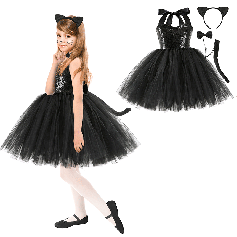 Kids Halloween Xmas Party Cosplay Tutu skirt Tiger Cat Dog animal cos  outfits Masquerade Rave Dance Girls Birthday Party Fancy Dress Up costume  for