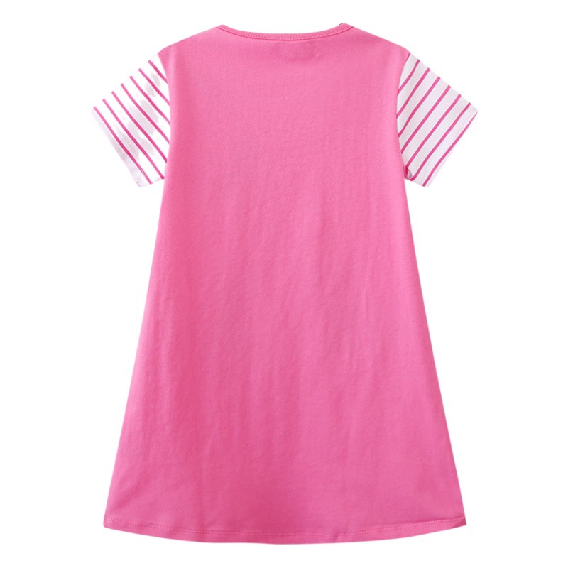 Saltos metros falda de los niños verano europeos y americanos ropa manga corta punto cuello redondo vestido la muchacha Linda