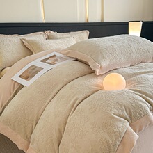 轻奢A类牛奶绒四件套加厚5D雕花绒被套床单床笠款冬季保暖套件