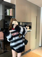 韩系慵懒风撞色条纹长袖毛衣2024冬季新款时尚百搭宽松休闲上衣女