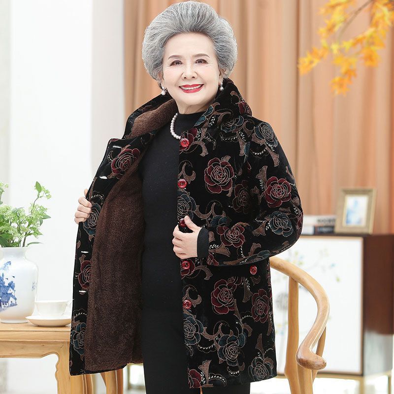 老年人冬装女中长款棉服60岁70奶奶装冬季棉衣老太太加厚连帽棉袄|undefined