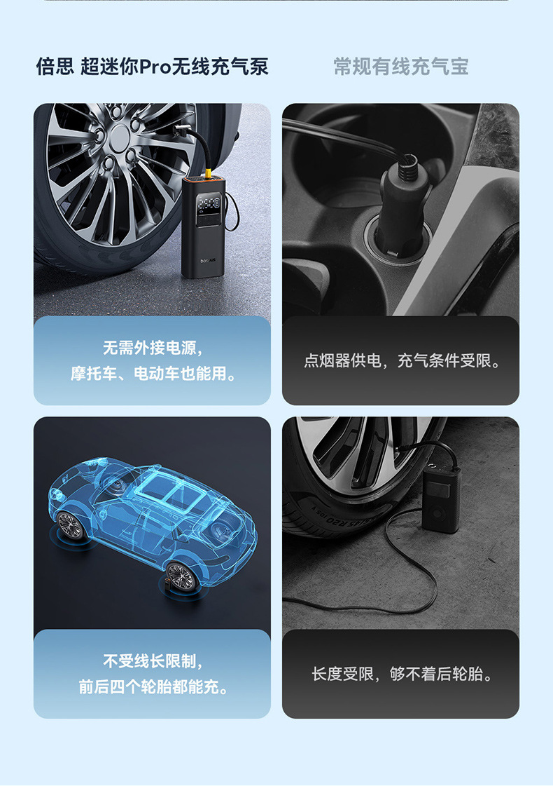 Baseus Car Air Pump Car Suitable for Xiaomi Tire Pump Car Electric Portable Tire Pressure Bicycle
