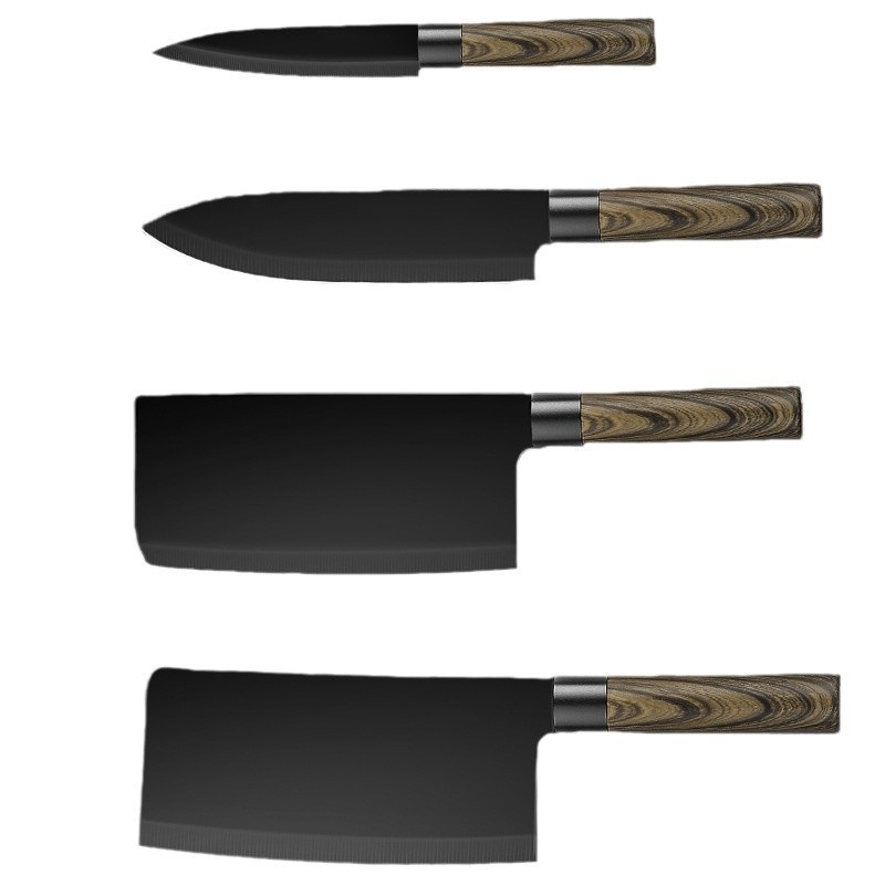 Cuchillos de hoja negra anti-oxidable transfronterizos cocina cocinero doméstico Amazon conjunto completo de herramientas de cocina