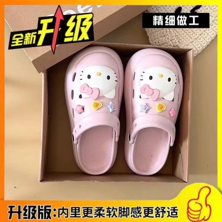 2025夏季新款趣味可爱苹果洞洞鞋女外穿厚底防滑沙滩包头居家拖鞋|undefined