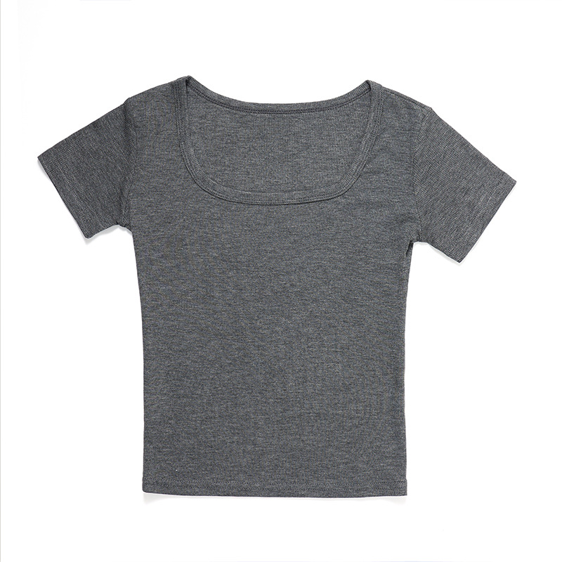 U-neck, short-sleeved, outer-wear, base, spring dress, Korean style, large size top, women's 2026 summer slim-fitting, pure color white T-shirt