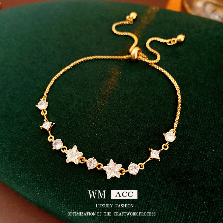 Super brillante zircón estrellas redondas pulsera manga lujosa pulsera de alta calidad delicada temperamento nicho de diseño sensación de joyería image 4