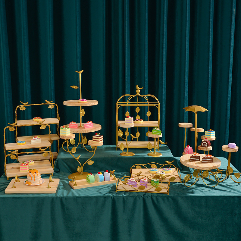 Tabla de postres estante de exhibición decoración moderna boda accesorios adornos estante de pastel té de la tarde refrigerio bandeja de frutas de madera image 3