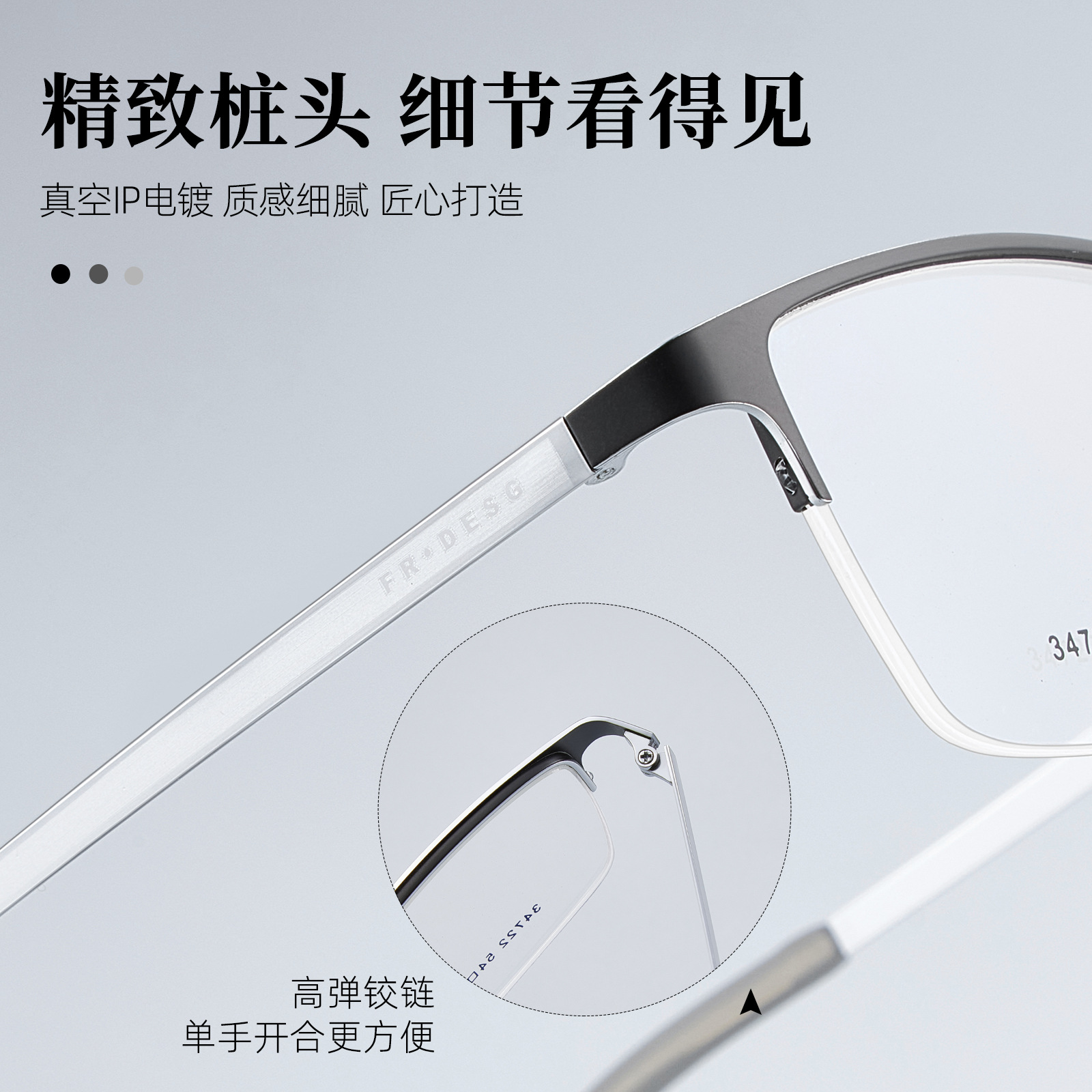 Temperamento de hombre de negocios de viaje medio marco de gafas metálicas marco antideslizante de silicona pie cubierta no cara con gafas al por mayor