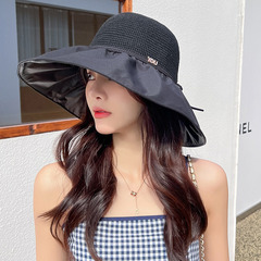黒ゴム紫外線防止日除け帽子女性夏の大きなひさし日焼け止めネット目透かし彫りビーチサンダル帽子漁師帽子潮