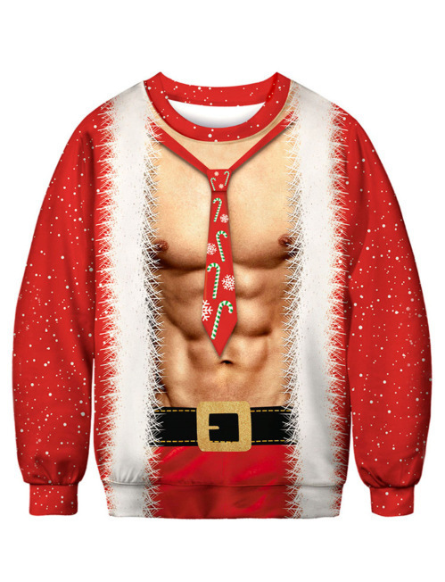 Transfronterizo europeo y americano 2024 Navidad HAPPY3D impresión digital pareja de hombres y mujeres suéter de cuello redondo para niños cabello de una pieza